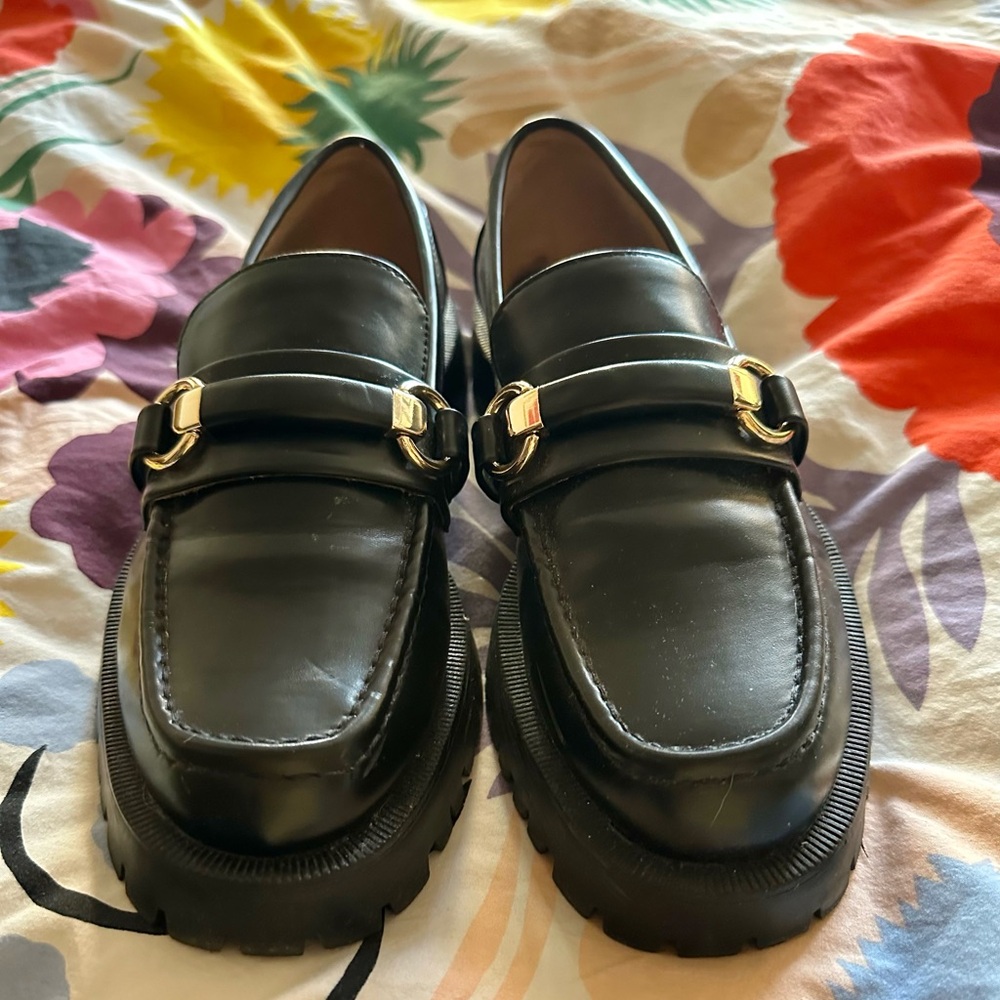 Zara black leather loafers
